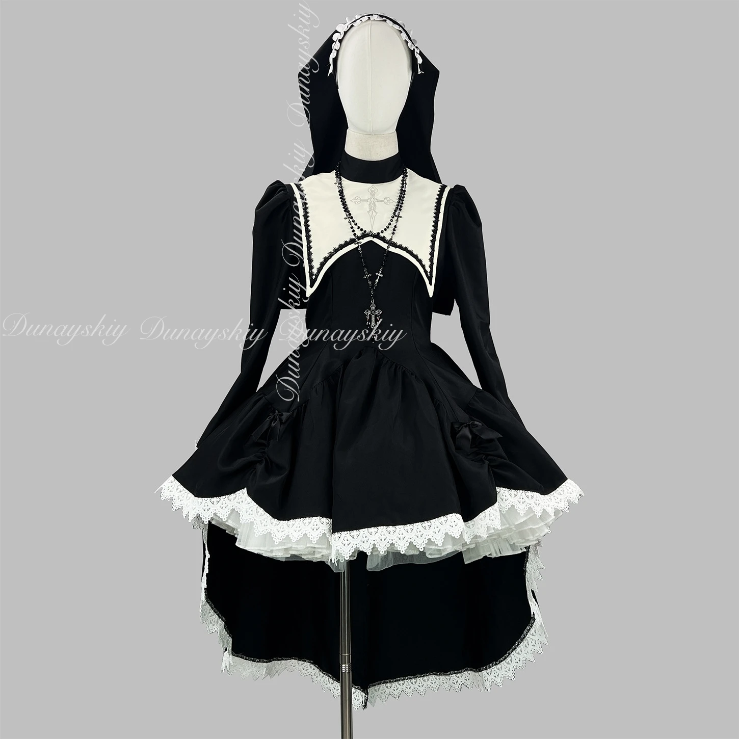 Disfraz de monja de Halloween con cruz bordada dulce y fresca de estilo oscuro, disfraz de actuación COS, disfraz de Cosplay de subcultura lleno de conjunto