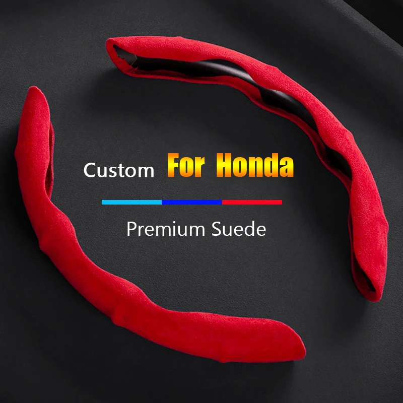 2PCS Car Steering Wheel Cover Suede Custom logo For Honda Accord Civic Crv Fit XRV HRV VEZEL CR-Z UR-V ZR-V LIFE Envix INSPIRE