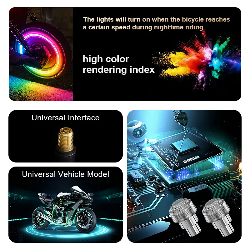 Motorcycle Rim Light, Seven-Color Flashing Decorative Light for Electric Bike Tire Valve, Car Valve Light, Wheel Light image 4
