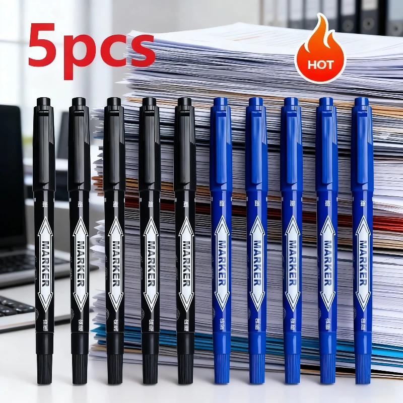 

5pcs Marker Pens Double Tip Art Black Permanent Paint Marker Pen for Plastic Wood Stone Metal Glass Doodling Marking Graffiti