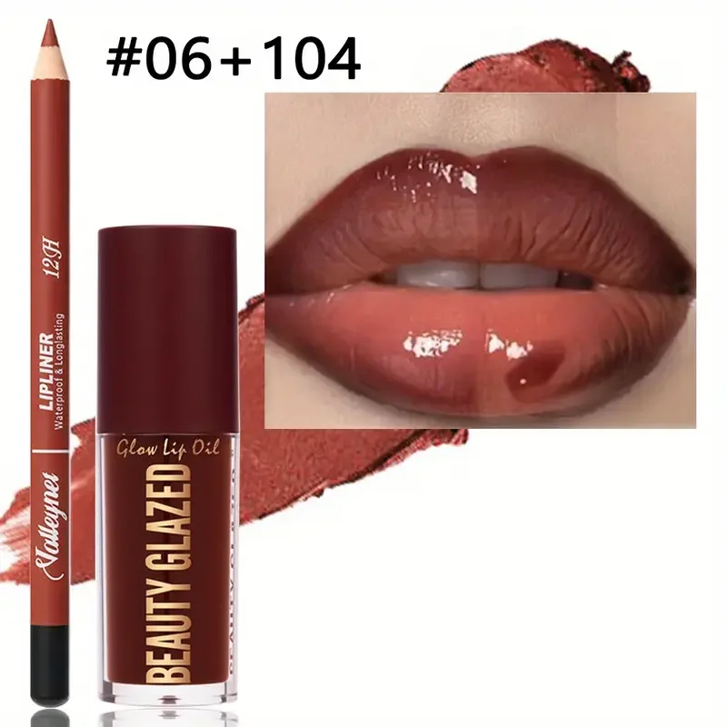2 stks/set make-upset: matte lipliner + hydraterende gekleurde lipolie, langdurig en gemakkelijk te kleuren, waterdicht, mini make-up combo