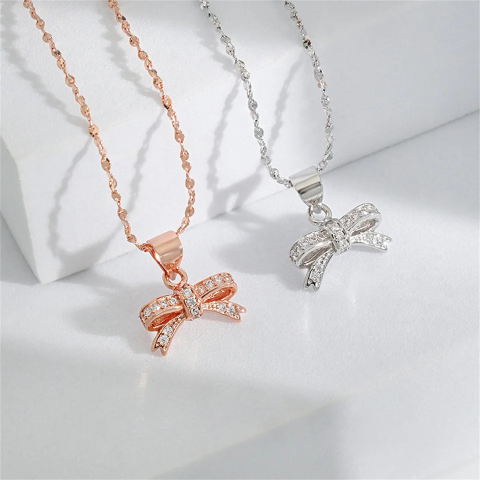 

New Irregular Bow Pendant Clavicle Necklaces For Women Jewelry Gifts Niche High-end Design Bow Necklaces Stainless Steel Jewelry