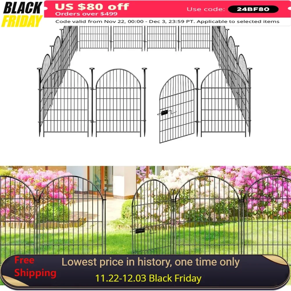 Garden Fence Animal Barrier with Gate 36 in(H)×32 Ft(L) 14 Panels,Rustproof Metal Wire Tall Fencing Border for Dogs Rabbits