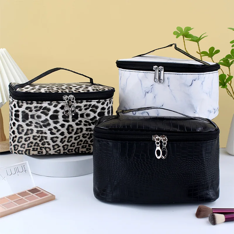 

New Makeup Bag Storage Bag Large Capacity Portable Handheld PU Leather Square Bag Simple and Fashionable Outward Storage Bags