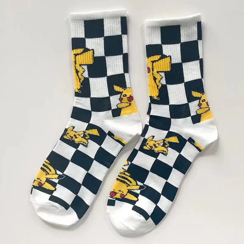 Cartoon Printed Mid Length Socks Anime Luffy Casual Sports Cotton Socks Pikachus Unisex Warm Long Socks