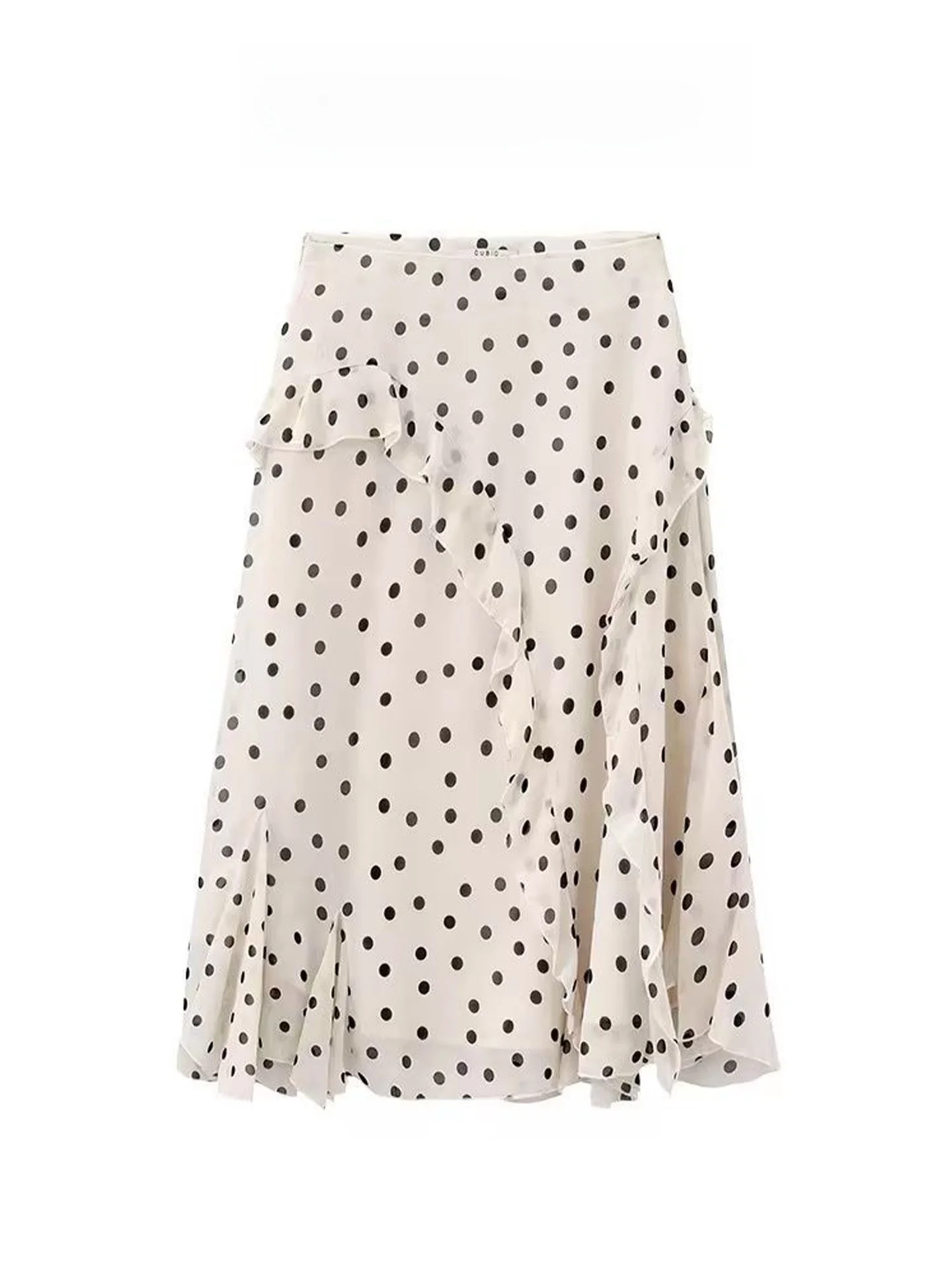 

Retro Asymmetrical Polka Dot Half Skirt Women's Summer Design Sense A-Line Lace Five-Quarter Skirt Midi Skirt