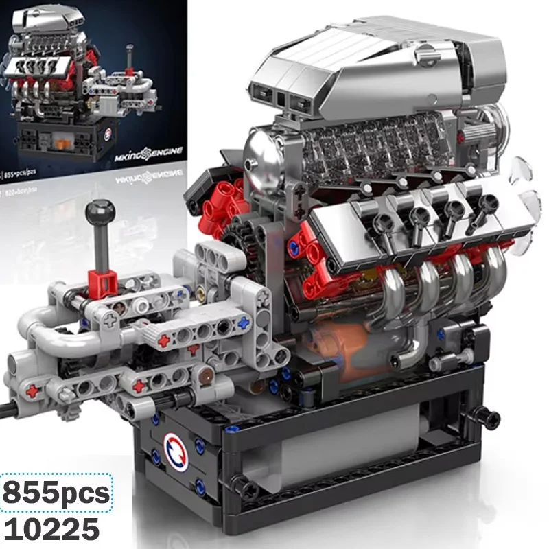 

New 855pcs V8 Engine + Transmission Model Building Blocks Set Assembly Collectible Toy With Motor Ornaments MOC Bricks Boys Gift