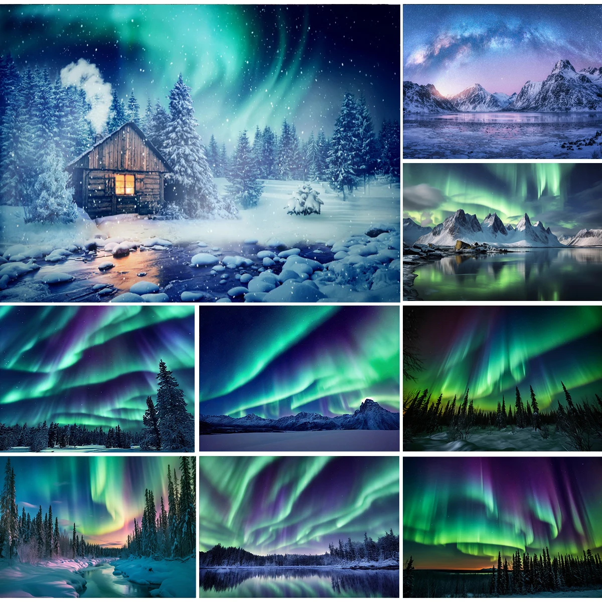 

Aurora Borealis Photography Backdrop Arctic Lake Glacier Snowy Mountain Starry Sky Norway Winter Northern Light Photo Background