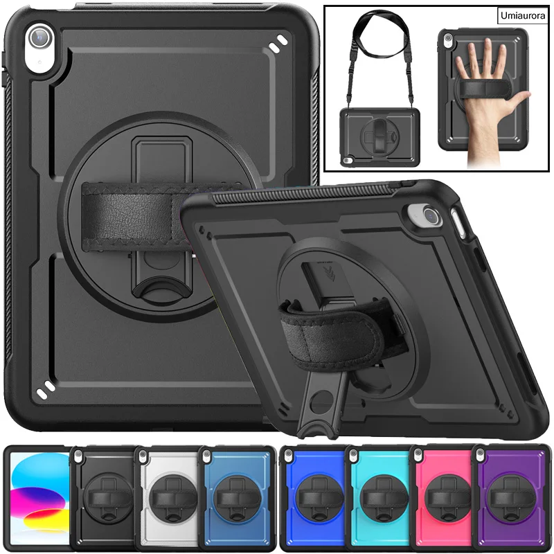 

For IPad Air 3 2 9.7 7th 8th 9th 10.2 10th 10.9 11th 11 inch A16 Shockproof Silicon PC Tablet Case Stand Strap Armor Cover Funda