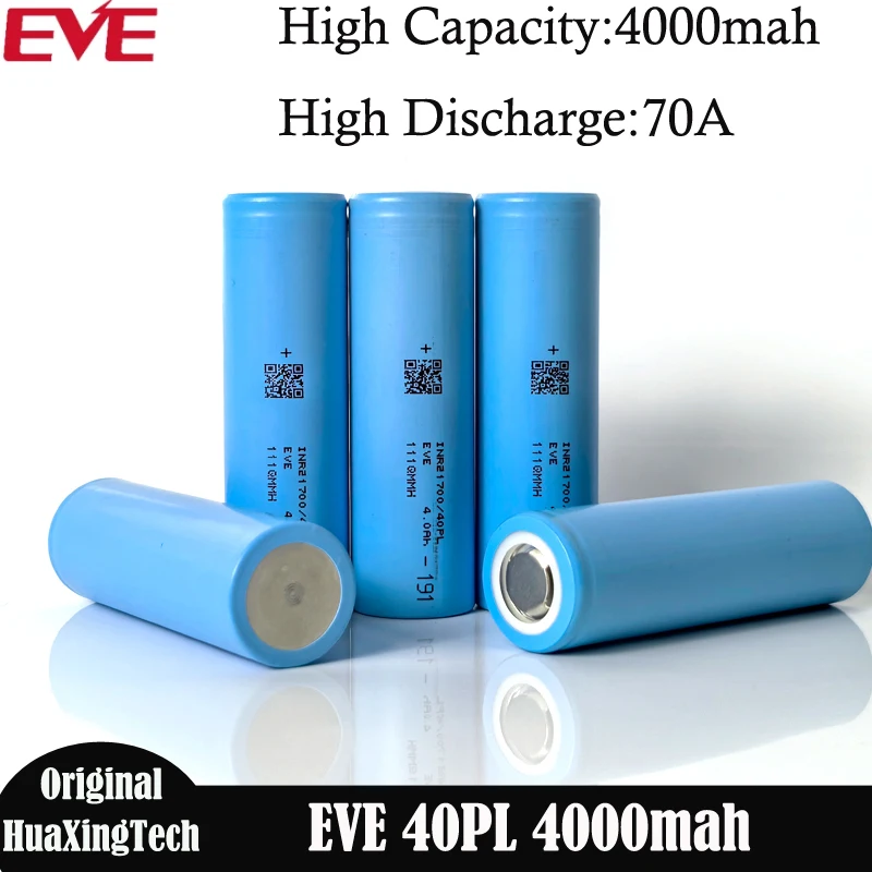 1-10piece Original Tabless / High Power EVE 40PL 21700 Battery 3.6V 4000mah 70A INR21700 Lithium Cells Grade A High Quality Cell