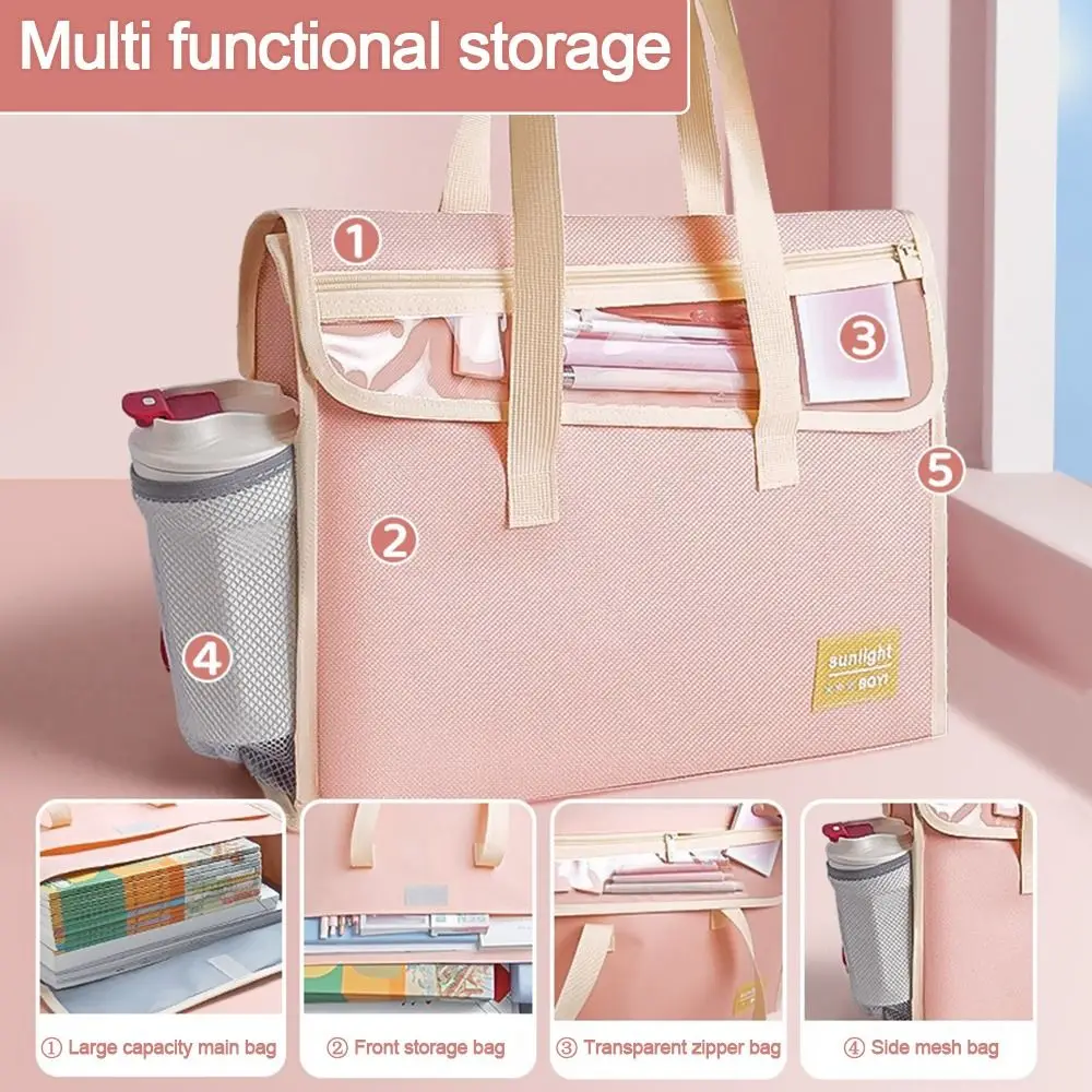 New Flip Cover Handbag Large Capacity Multilayer A4 File Bag Thickening Widening Portable Tote Bag Students