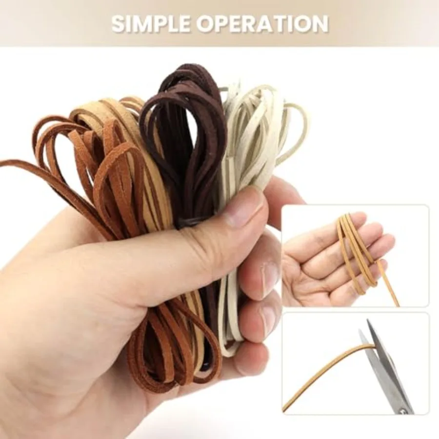 Leather String Suede Cord Leather Cords Rope String for Jewelry Making Necklace Bracelet Art Crafts Beading 4 Colors, 3mm x 2.2