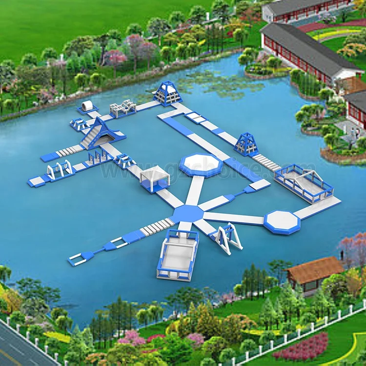 Blue And White Large Floating Water Park Equipment Inflatable Water Parks For Aqua Park Water Play Equipment In Summer