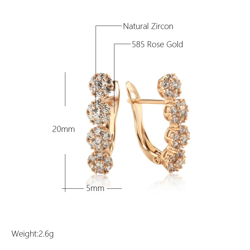 Wbmqda Full Zircon Setting Drop Earrings For Women 585 Rose Gold Color Luxury Dubai Jewelry Accessories