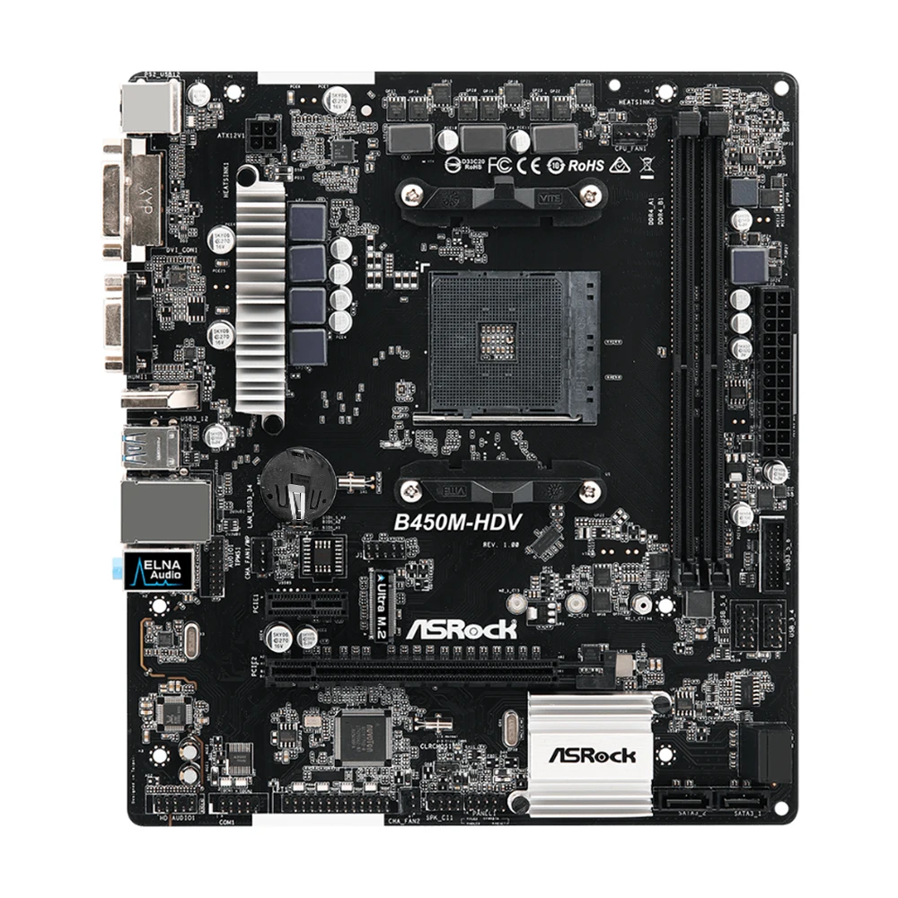 Placa base ASRock B450M-HDV R4.0 2xDDR4 memoria DIMM M.2 NVME SATA3 AM4 compatible con CPU Ryzen 5 5600 5600G R7 5700X3D