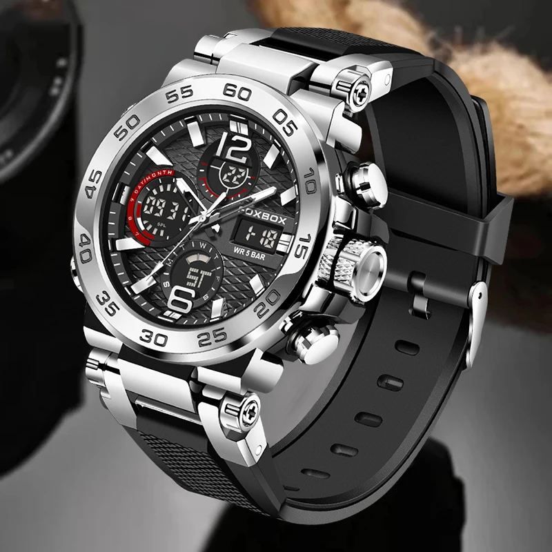 FOXBOX Top Brand Sports Military Men\'s Watches Luxury Digital Watch 50M Waterproof Quartz Wristwatch for Male Relogios Masculino