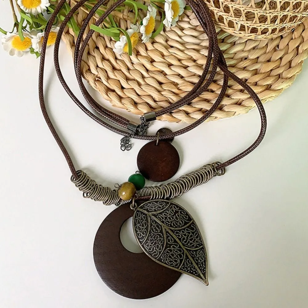 Moda estilo étnico de madeira longa borla colares estilo bohemiano elegante camisola corrente originalidade para mulher colar