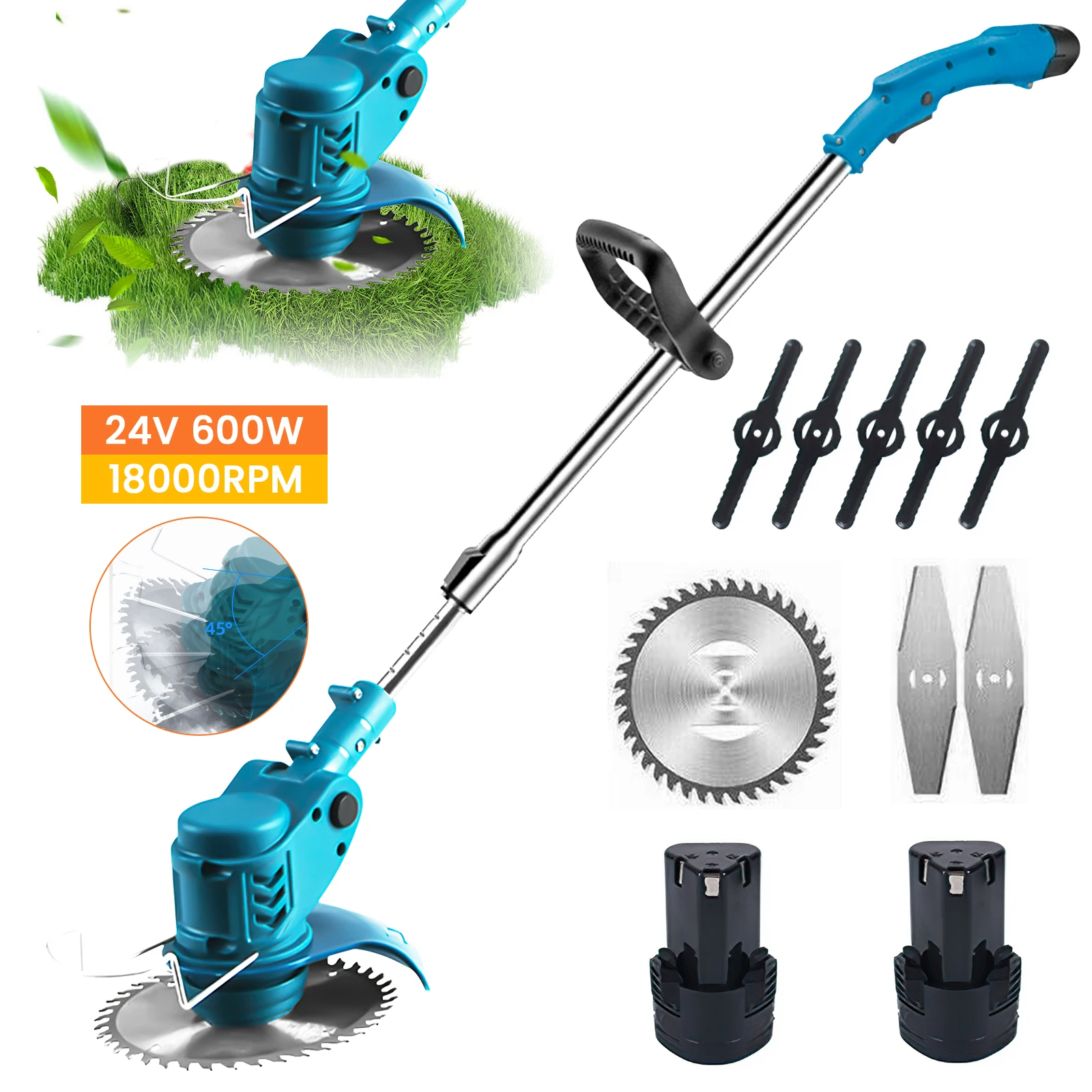 600 W Akku-Rasentrimmer für Makita 18 V, elektrischer Rasenmäher und verstellbarer Schneider für Rasen- und Gartenpflege