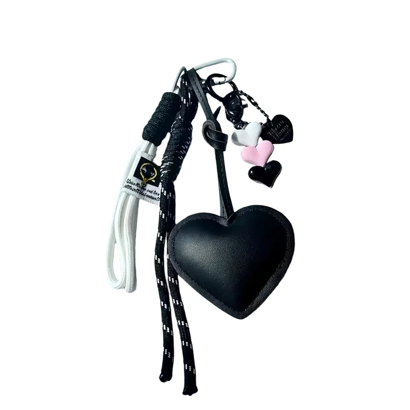 Cute PU Heart Leather Rope Keychain Handmade Braided Rope Car Keyrings Ins Y2K Love Rope Bag Charm Children