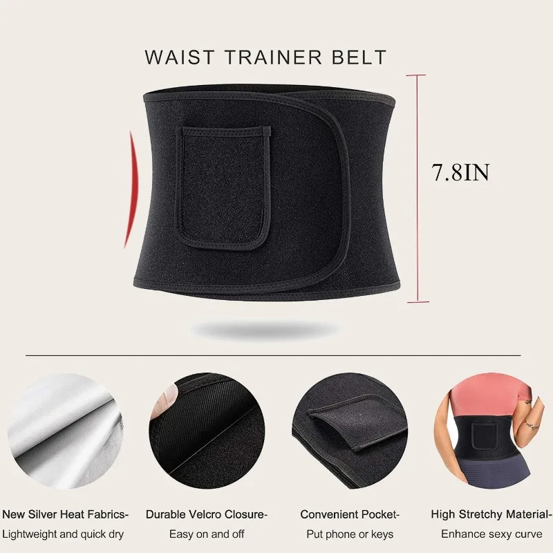 MrifDila Adjustable Sauna Belt With Pocket High Stretchy Silver Fabric Sweating Waist Trainer Slimming Belly Weight Loss Belts