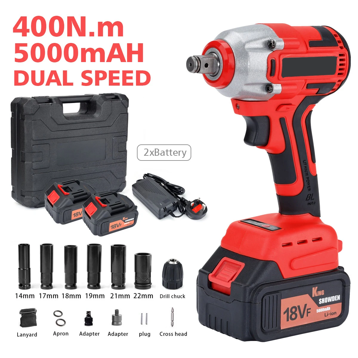 400N.M Brushless Cordless Electric Impact Wrench Power Tools 5000Amh Li Battery LED Light For Makita 18V Battery