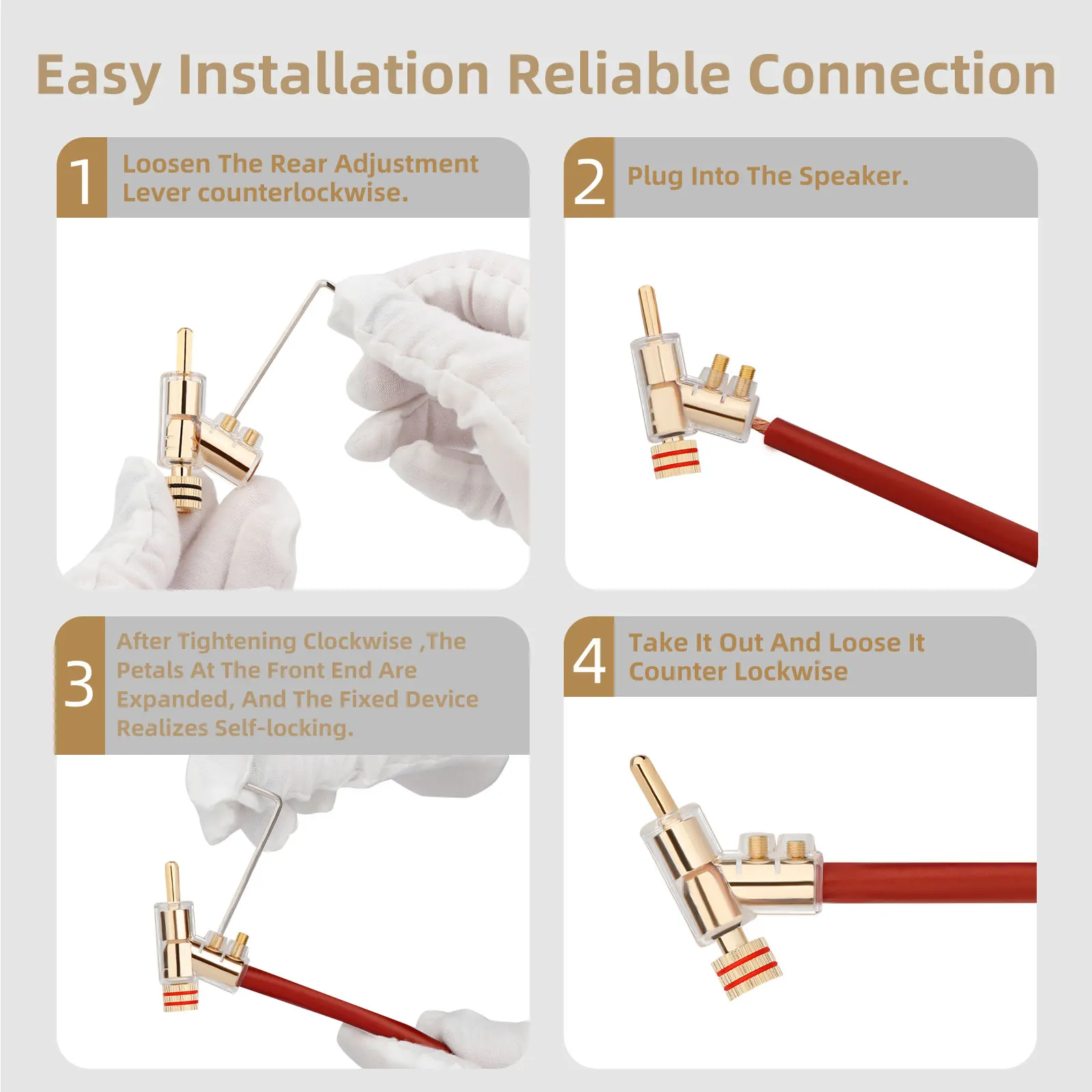 4 buah 45 derajat konektor steker pisang sekrup ganda Speaker terkunci steker pisang berlapis Rhodium kabel Speaker dapat dikunci colokan pisang