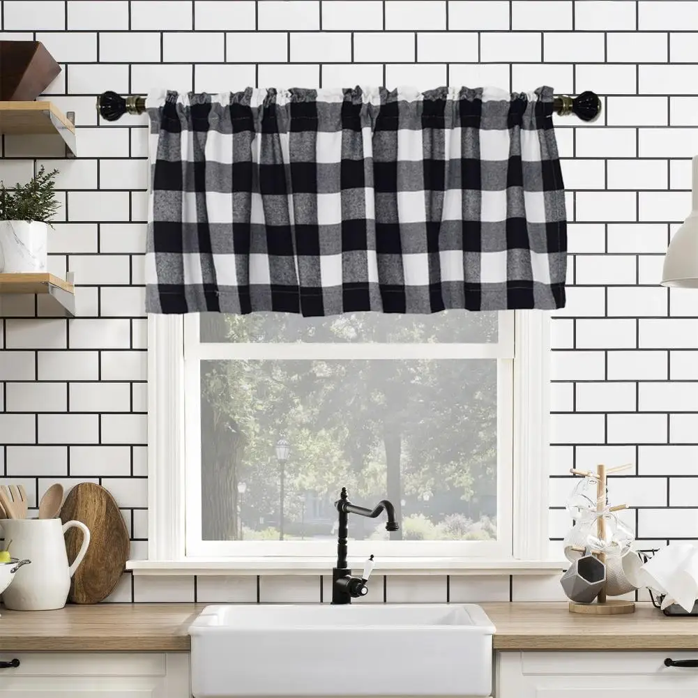 

Crinkle Effect Curtain Functional Valance Stylish Farmhouse Plaid Window Valances Soft Silky Design for Kitchen/living Room