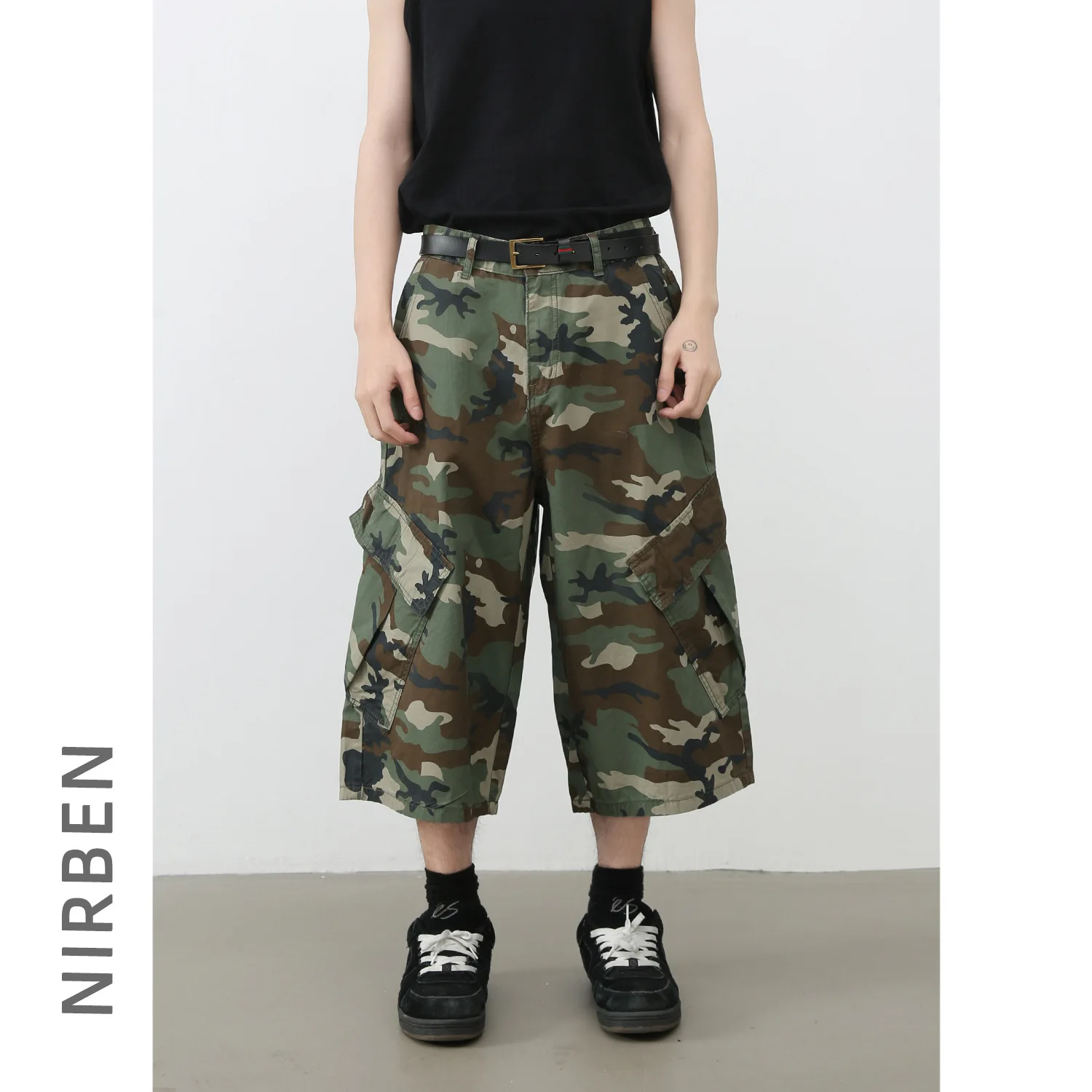 

American Style Vintage Fashion Men's Loose Wide Leg Straight Casual Trendy Simple Daily Cammouflage Cropped Pants Male Clothes