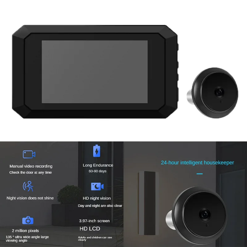 3.97 Inch Digital Peephole Door Viewer Camera Digital Magic Eye Electronic Viewfinder Color Night Vision Photo Recording Video