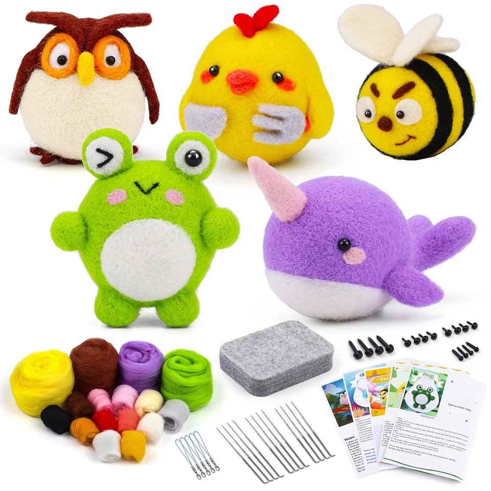 

BUDDUR Animal Wool Felting Kit With Felting Needles And Instruction For Beginners DIY Handmade Craft Accessories Tools Set