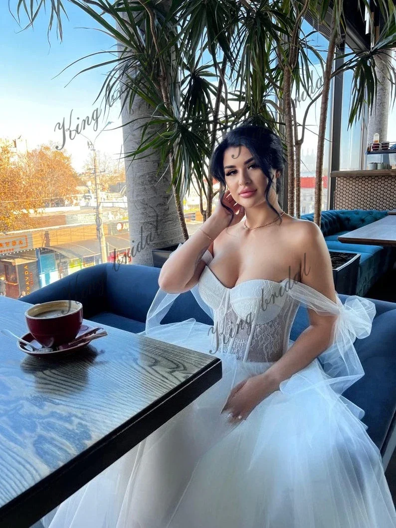 Custom Made Lace Tulle Beach Short Wedding Dresses Ball Gown Bride Dress Simple White Wedding Dress Female 2026 Bride Gowns