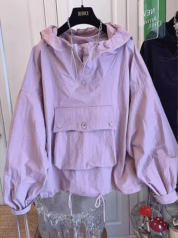 

Laid-ba Workwear Large Size 300 Pou Hooded Open Cardigan Women's Spring Autumn Sun Protection Clothing Faionable Anti-...