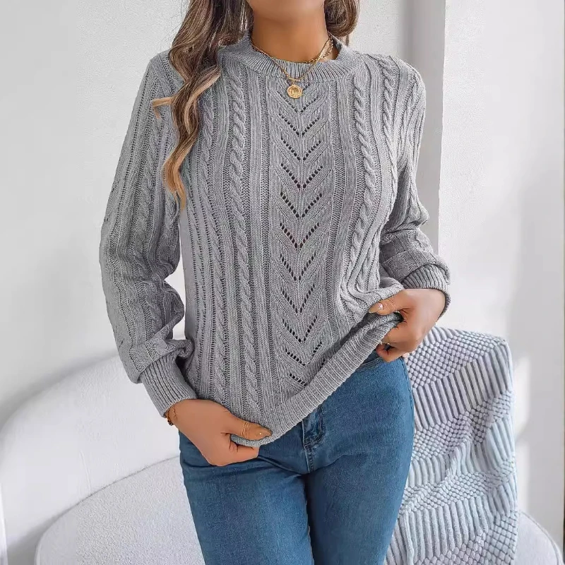 

Women solid color Lantern sleeve Knit Pullover Long Sleeve Crew Neck Casual Loose women's knitted sweater Tops свитер