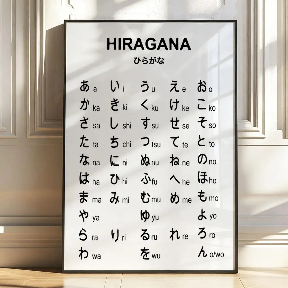 Black White Japanese Alphabet Poster Self Adhesive Wall Stickers Removable Room Decor Aesthetic Space Murals Fancy Gift