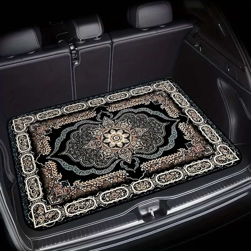 VIKAMA Vintage European Floral Trunk Mat Scratch Resistant Non Slip Universal Car Boot Liner Decor