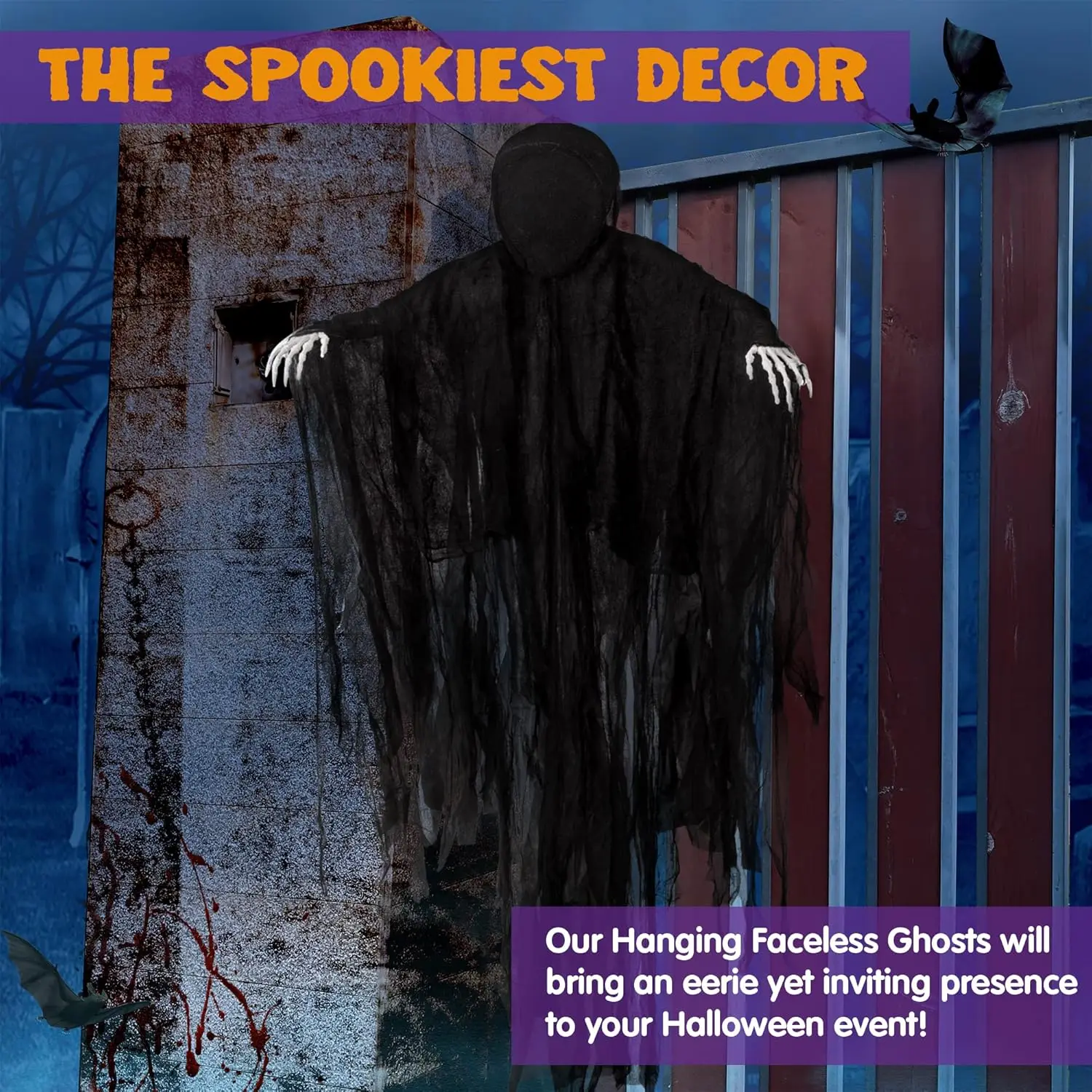 63” Halloween Decorations Outdoor Grim Reaper,Dark Faceless Hanging Ghost Decor in Black Horror Robe