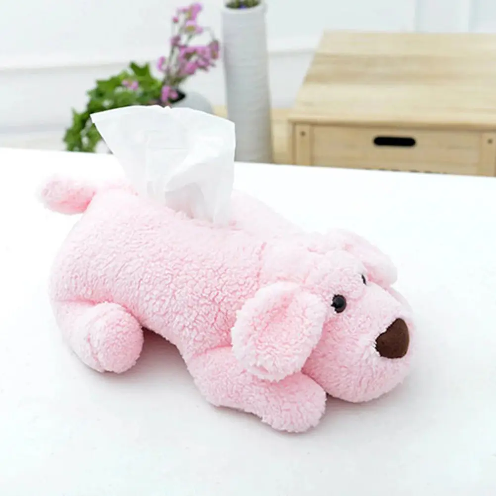 Dog Tissue Box Cartoon Character Pink Soft Material Creative Tissue Cover Paper Holder Portable for Car Office Home
