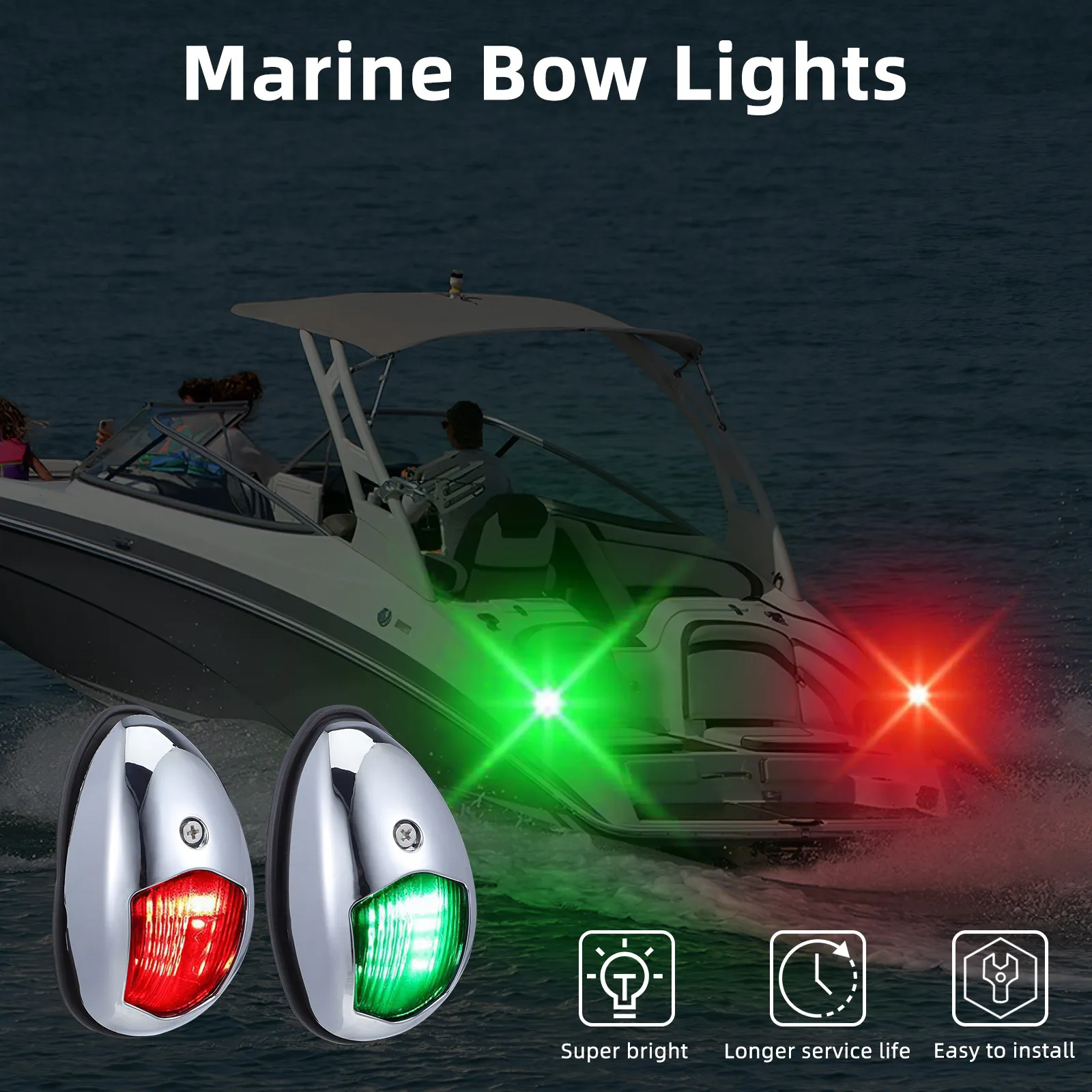 

Комплект из 2 морских светодиодных навигационных фонарей для яхт, катеров и прогулочных автомобилей, для безопасной ночной езды