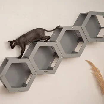 고양이 나무 육각 선반 세트, 고양이 터널 나무 가구 코너 콘도 벽 선반 타워, 4 개 