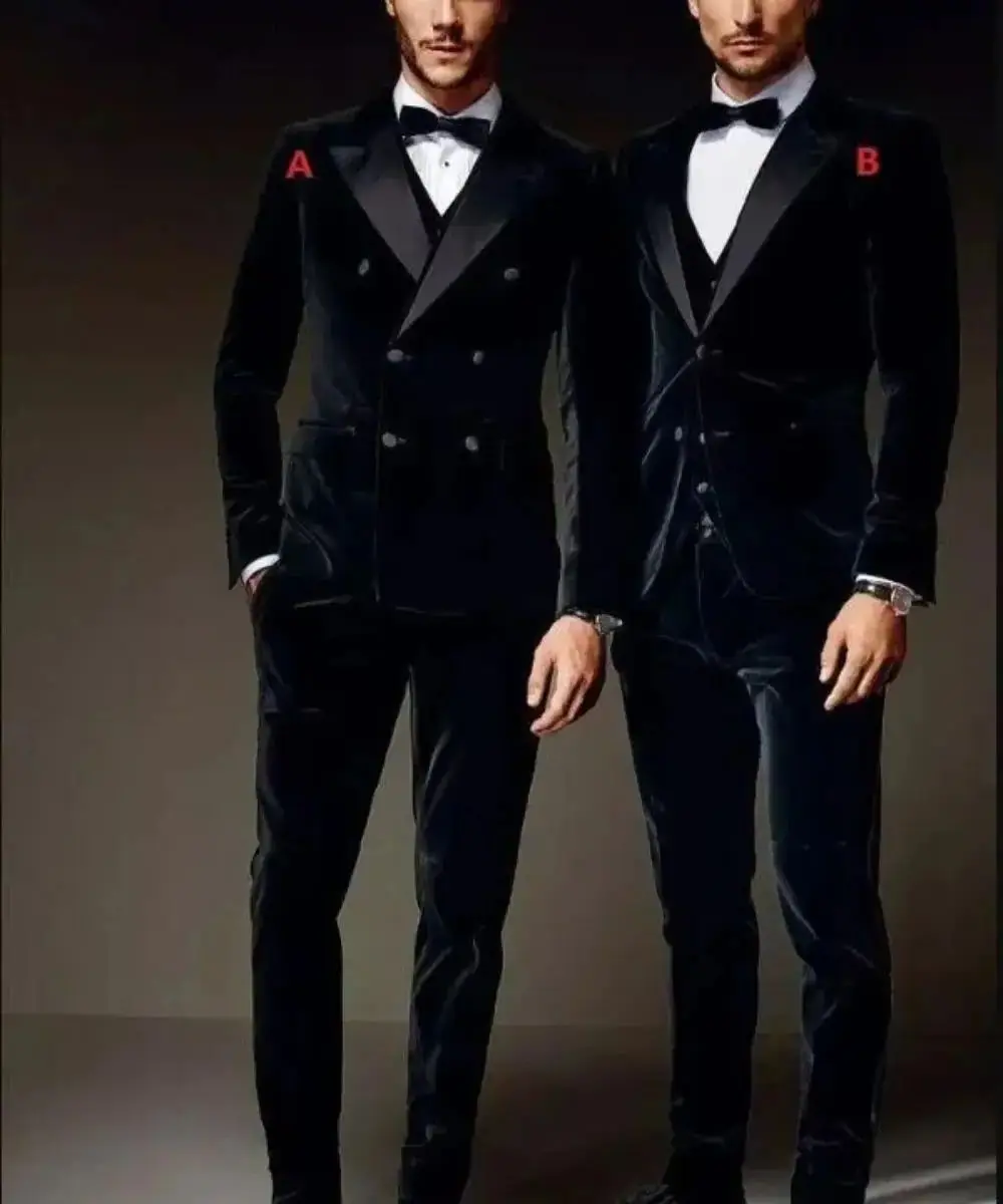 

New 3 Pics Black Velvet Men's Tuxedo Suits Jacket Custom Made Mens Formal Suits Jacket and Pants Top Quality Mens Jackets