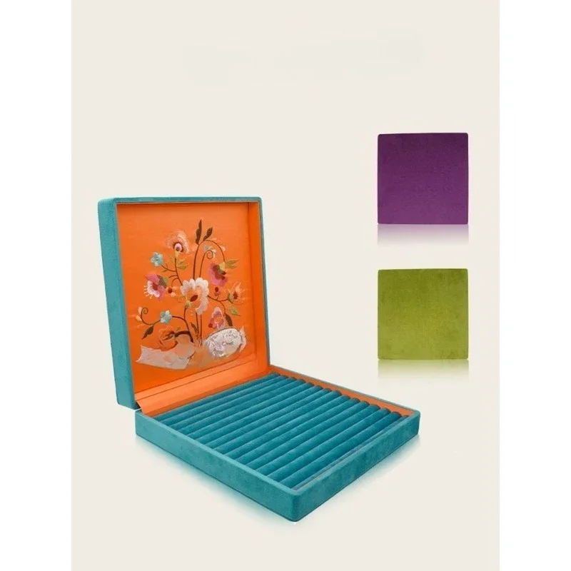 

Retro Embroidery Velvet Ring Ornament Box Original Design Premium Jewelry Box Large Capacity Storage Box New