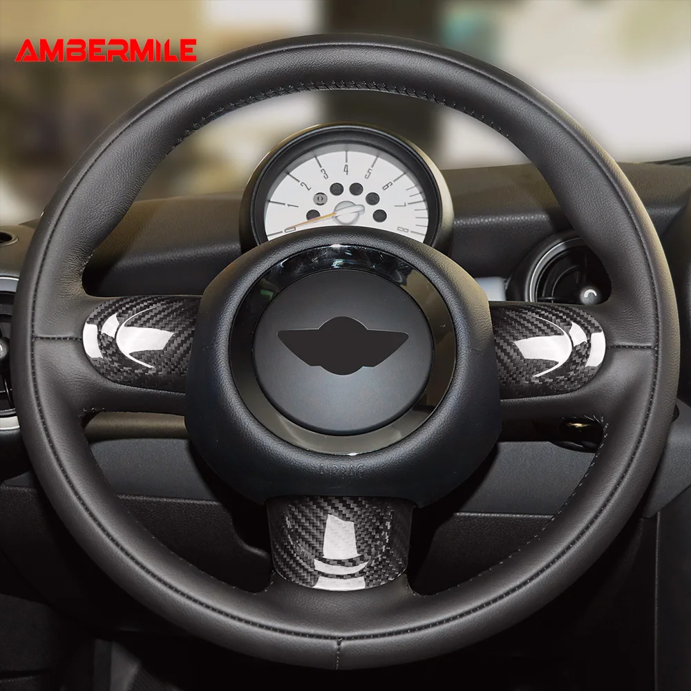 Real Carbon Fiber  for MINI Cooper Countryman R60 R55 R56 R57 Car Steering Wheel Cover Panel Button Accessories Interior Trim