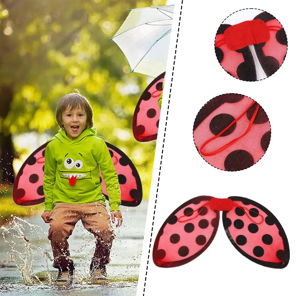 Cosplay Wing Props Vibrant Red Ladybug Costume Mesh Material Stage Party Cosplay Wing Performance Prop For Girls Ladybug Wing
