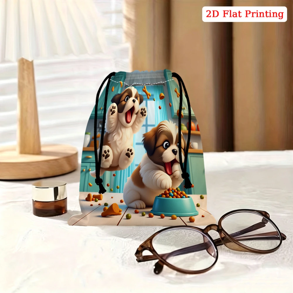 1pc Cartoon Style Drawstring Bag Multicolor Cute Puppy Dog Printing Storage Small pouch For Travel Cosmetics Organization Portab