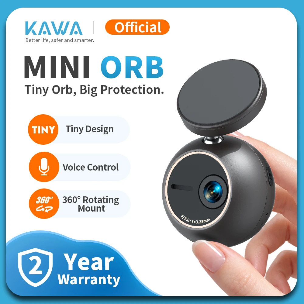 KAWA Dash Cam MINI ORB 2K 360° Rotate Smart Voice Control 24H Parking Monitor Car Supercapacitor G-sensor Hidden Design Car DVR