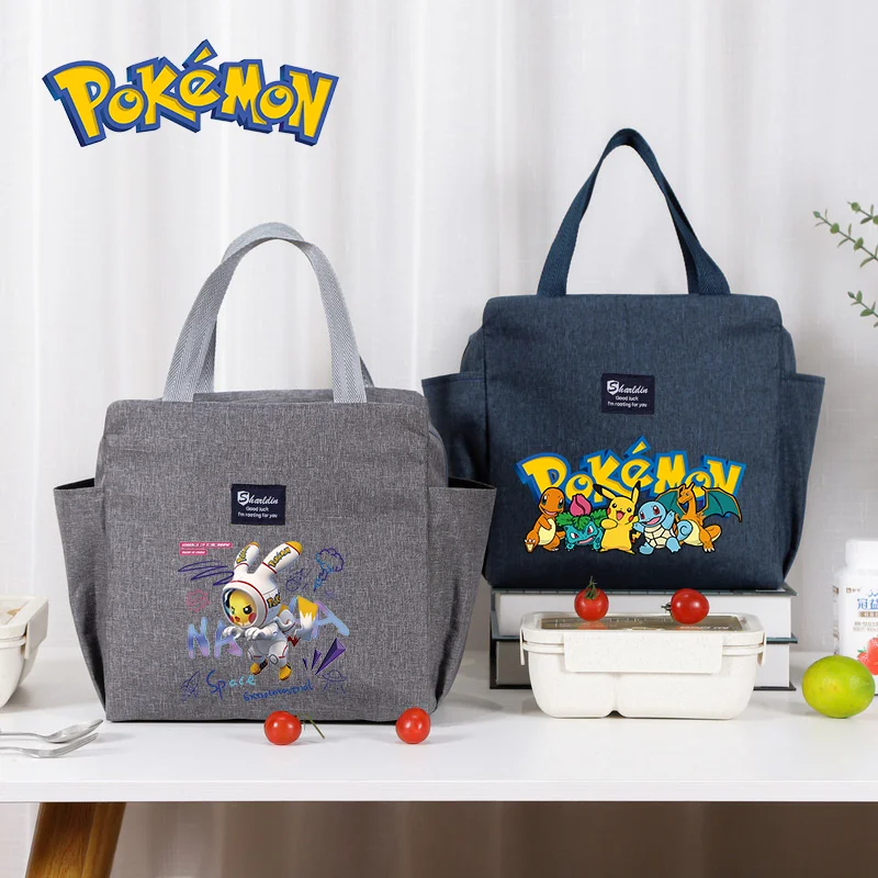 Pokemon Portable Lunch Bag Pikachu Food Thermal Box Waterproof Cartoon Office Cooler Lunchbox with Shoulder Strap Insulated Case