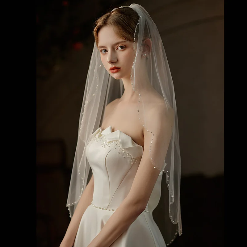 Delicate Bead Edge Bride Veil Simple One-layer Wedding Veil With Hair Comb 2023 New Accessori Sposa