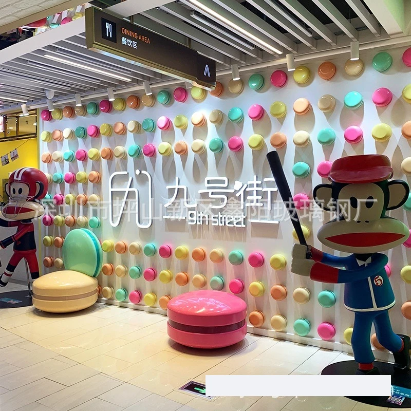 Painted fiberglass seat public rest area in shopping mall Macaron leisure fiberglass creative combination stool