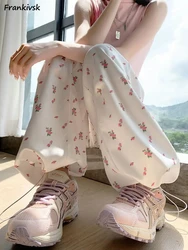 Floral Pants Women Baggy Harajuku All-match Fashion Tied-ankle Fashion Korean Style Casual Trousers Spring Autumn College Daily