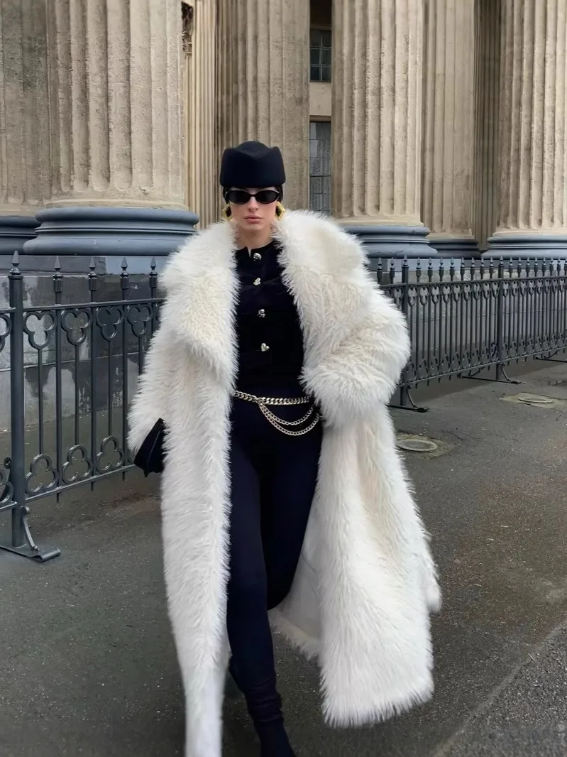 2025 New Long White Faux Fur Over Knee Thick Elegant Coat Furry Overcoat Women Multiple Colors Optional 6